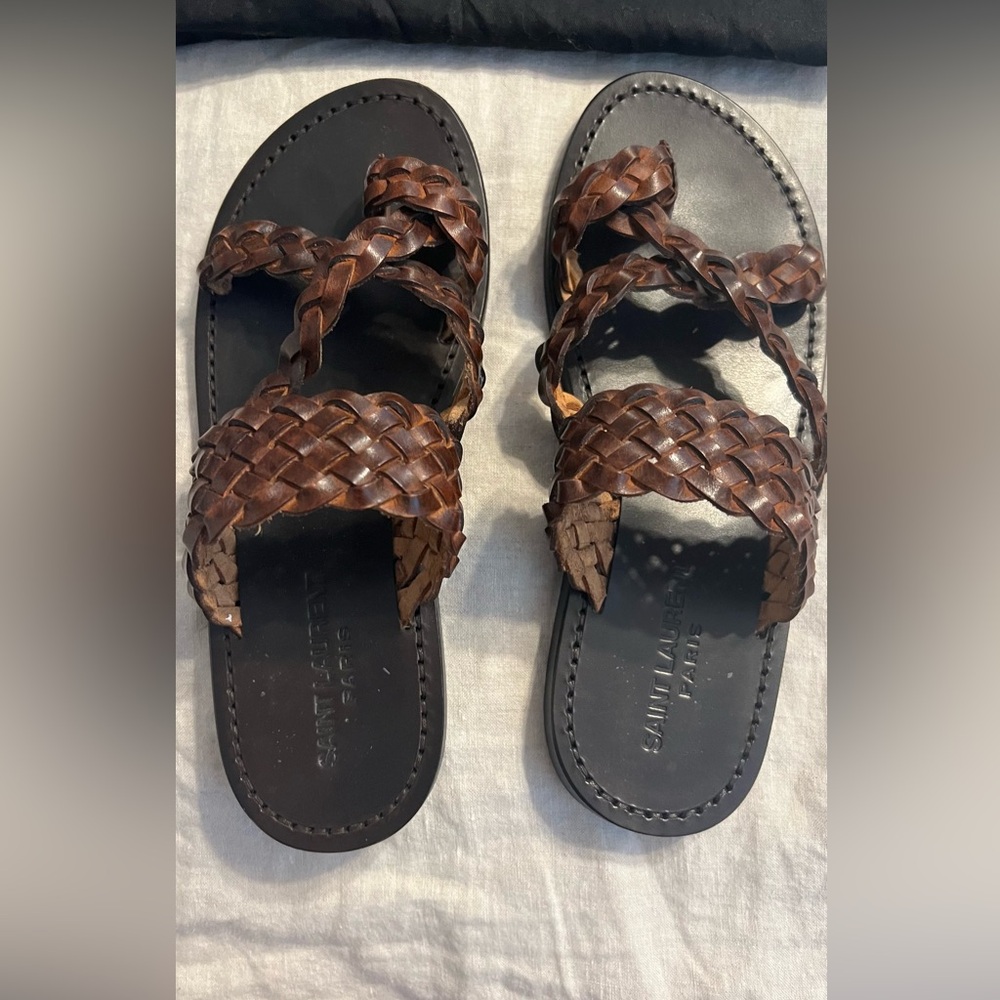 Yves Saint Laurent brown leather sandals, Size 37.5